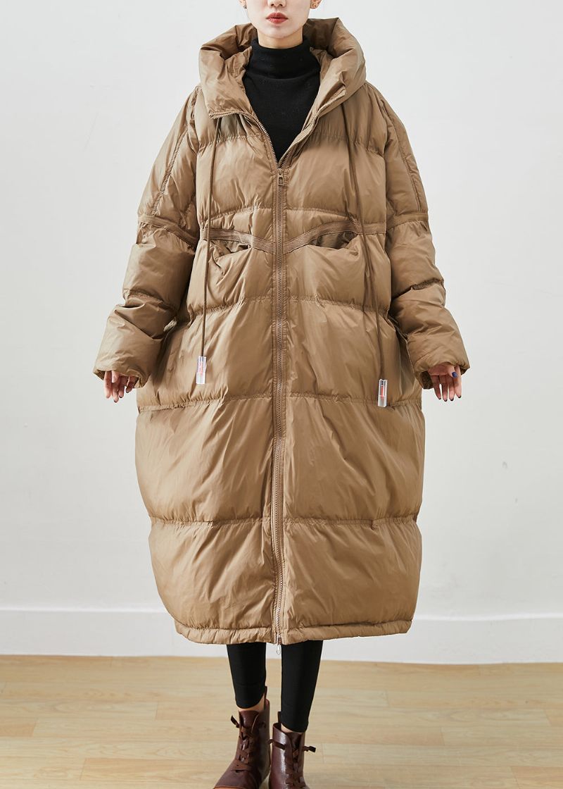 Plus Size Khaki Oversized Snøre Andedun Vinterfrakker Vinter - Dame dunjakker