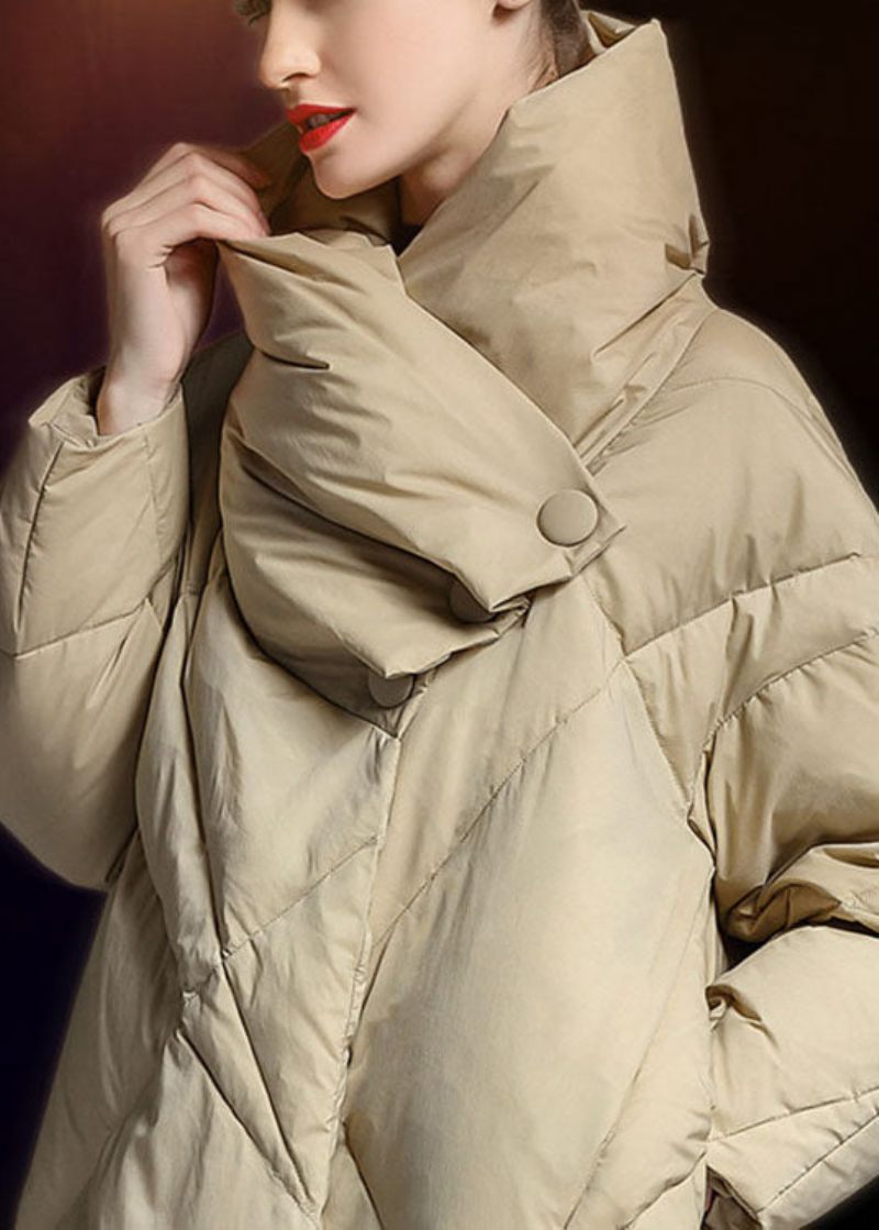 Plus Size Khaki Peter Pan Krave Knap Vinter Duck Down Coat - Kaki