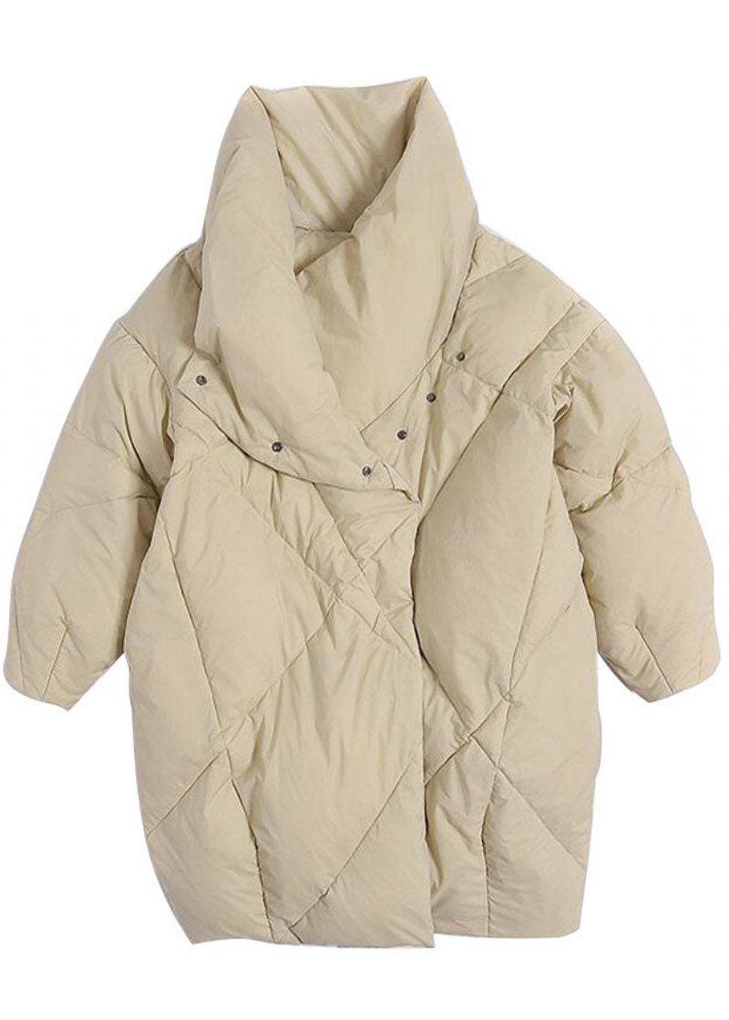 Plus Size Khaki Peter Pan Krave Knap Vinter Duck Down Coat - Kaki