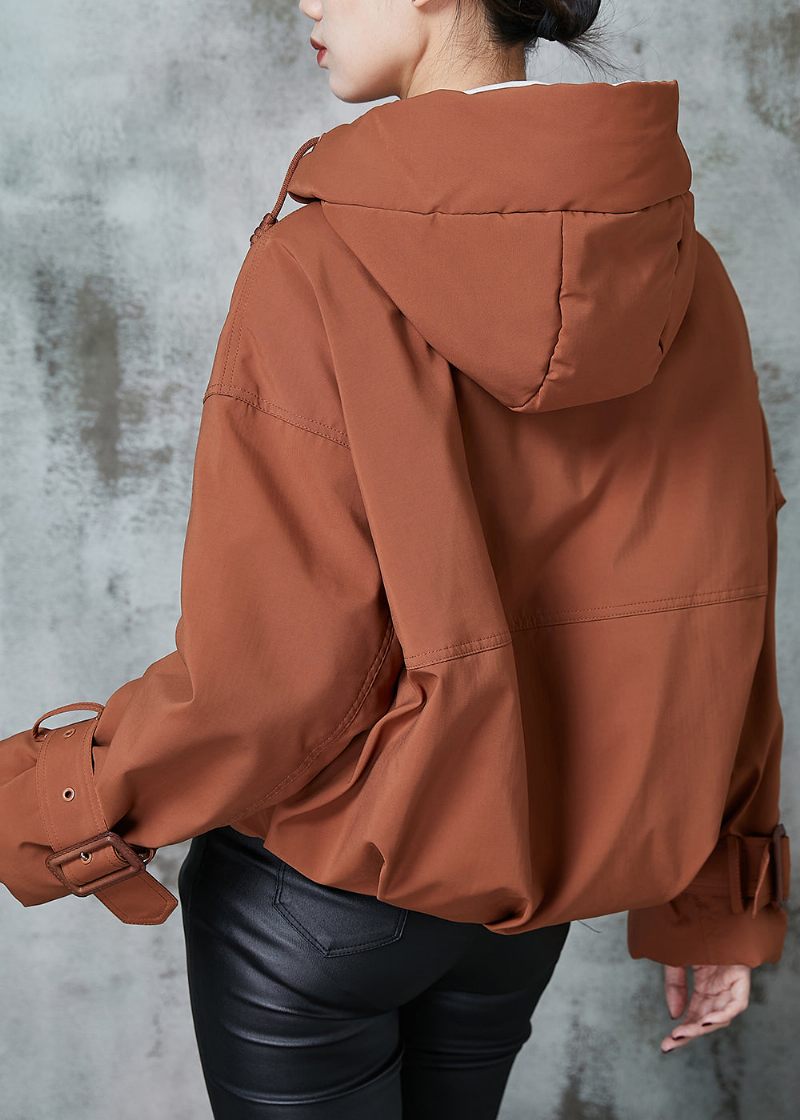 Plus Size Orange Hooded Lommer Duck Down Jacket Om Vinteren - Dame dunjakker