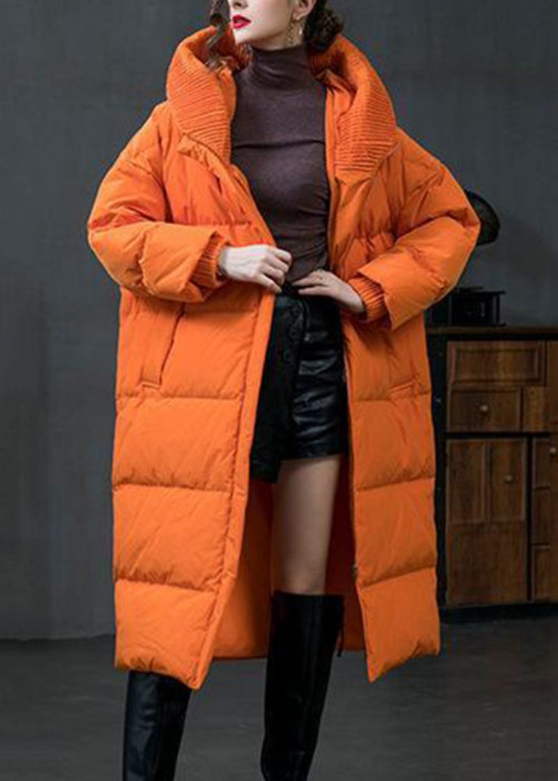 Plus Size Orange Hooded Zip Up Duck Down Coat Langærmet - Dame dunjakker