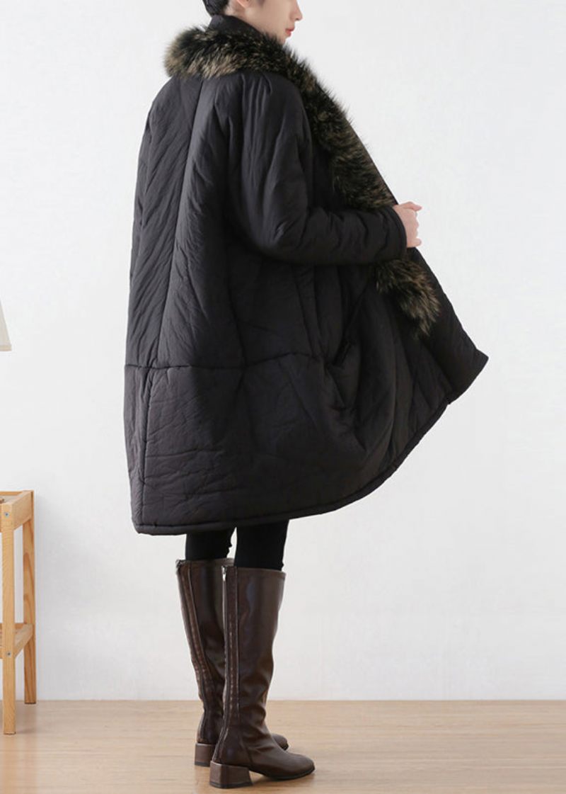 Plus Size Sort Pelskrave Varm Tyk Parka Vinter - Dame dunjakker