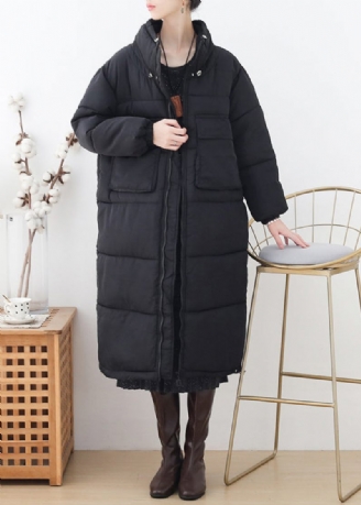 Plus Size Sort Stand Krave Lynlås Tyk Lang Parka Vinter