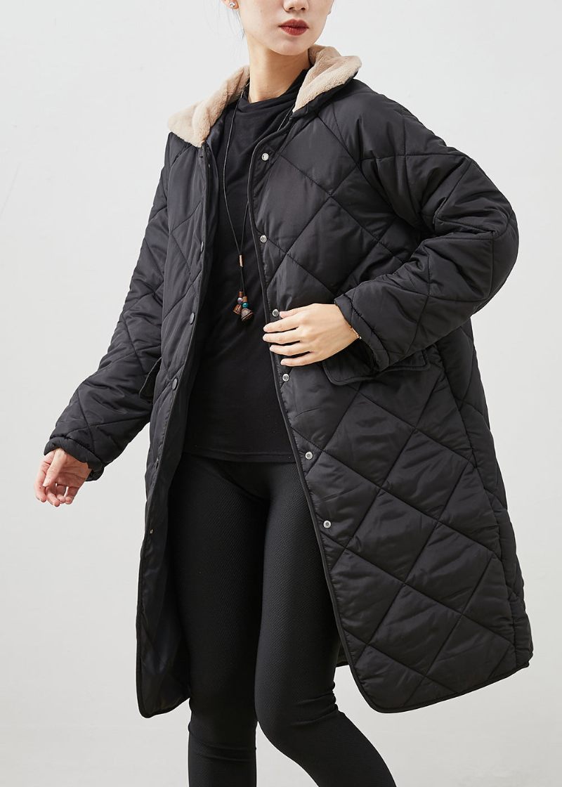 Plus Size Sorte Pelskravelommer Tykke Andedunsjakker Vinter