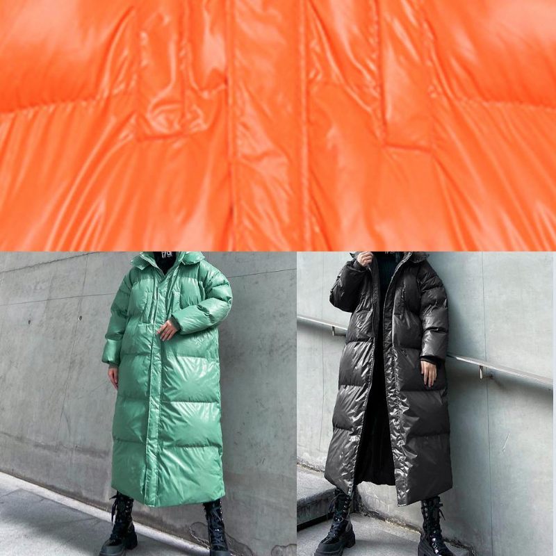 Plus Size Tøj Dunjakke Outwear Grøn Hætte Med Lynlås Vinter - Orange