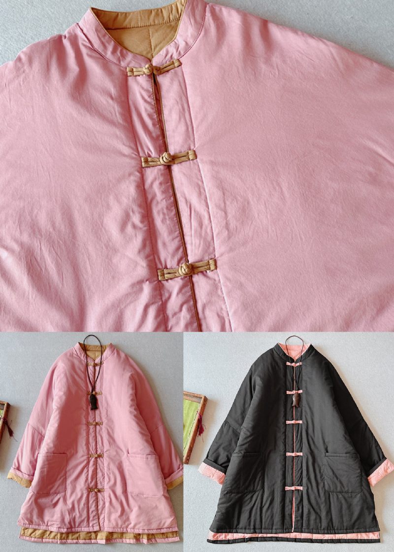 Retro Pink Stand Kravelommer Fin Bomuld Fyldt Plus Size Frakke Vinter - Dame dunjakker