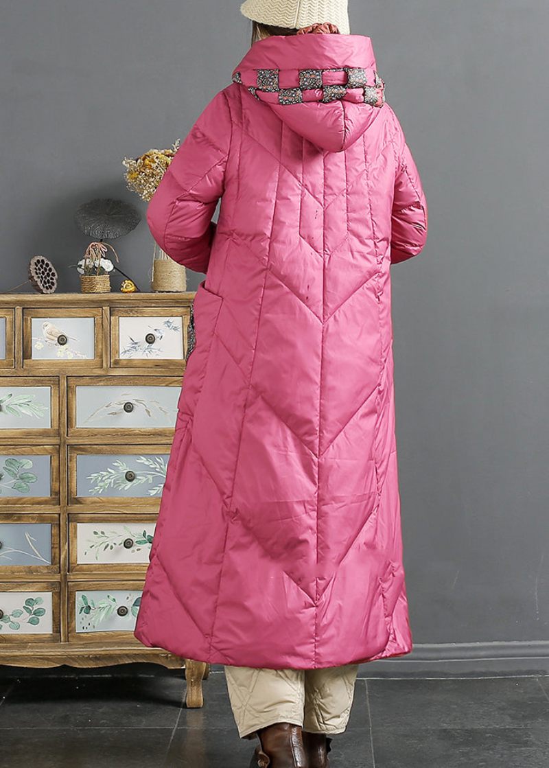 Retro Rose Hooded Lommer Kinesisk Button Duck Down Puffers Frakke Vinter - Dame dunjakker