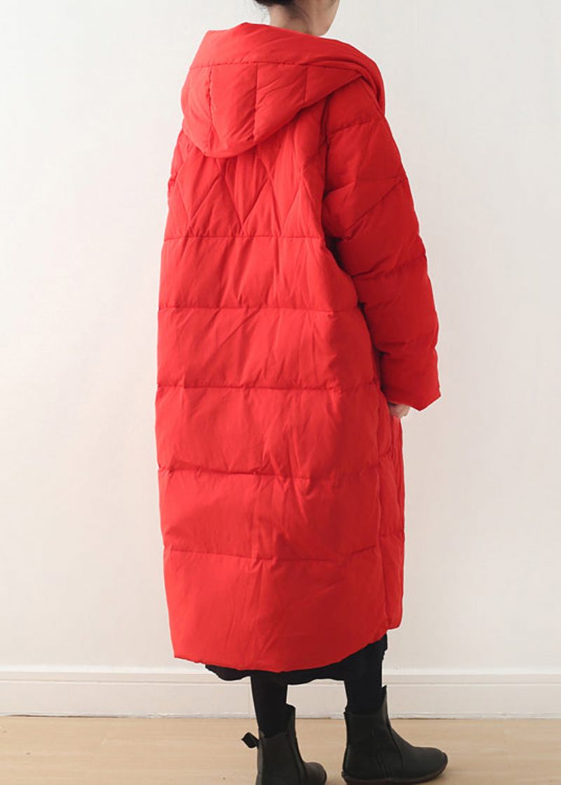 Røde Lynlåslommer Hooded Down Coat Langærmet - Rød