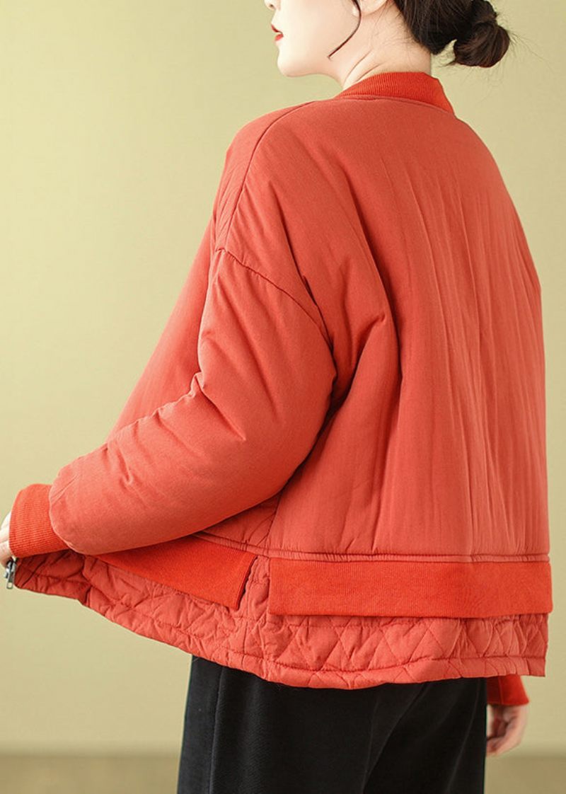 Simpel Orange Oversized Patchwork Fin Bomuld Fyldt Kvinder Witner Frakker - Dame dunjakker