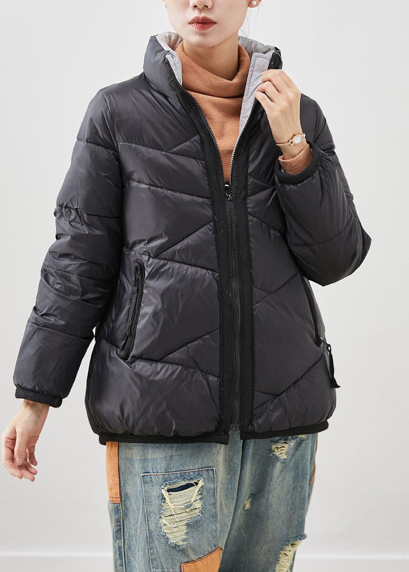 Simple Black Zip Up Duck Down Dunfrakker Vinter - Dame dunjakker