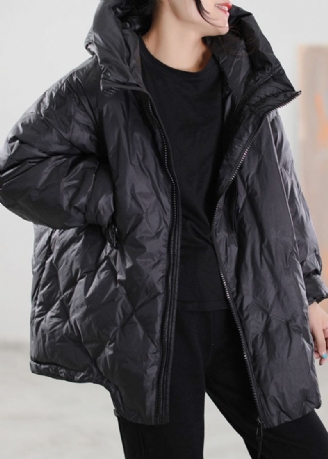 Simple Black Zip Up Snoretræk Duck Down Coat Winter