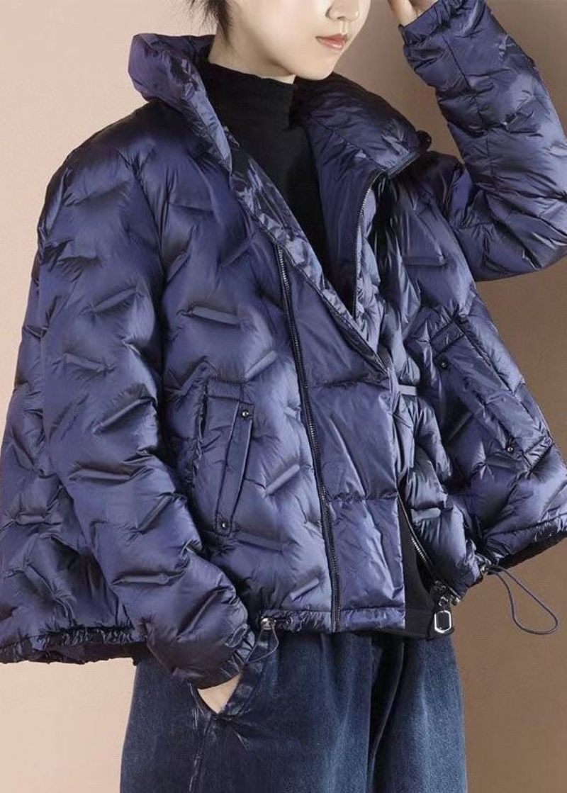 Simple Blue Short Puffer Jakker Winter Down Coat Outwear