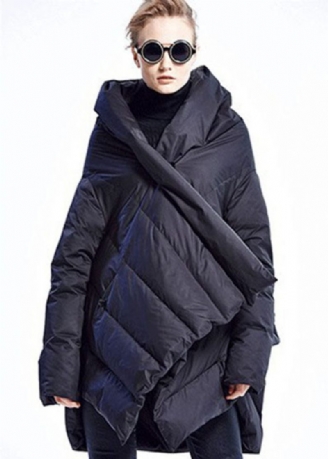 Sort Mode Kappe Asymmetrisk Design Tyk Vinter Duck Down Coat