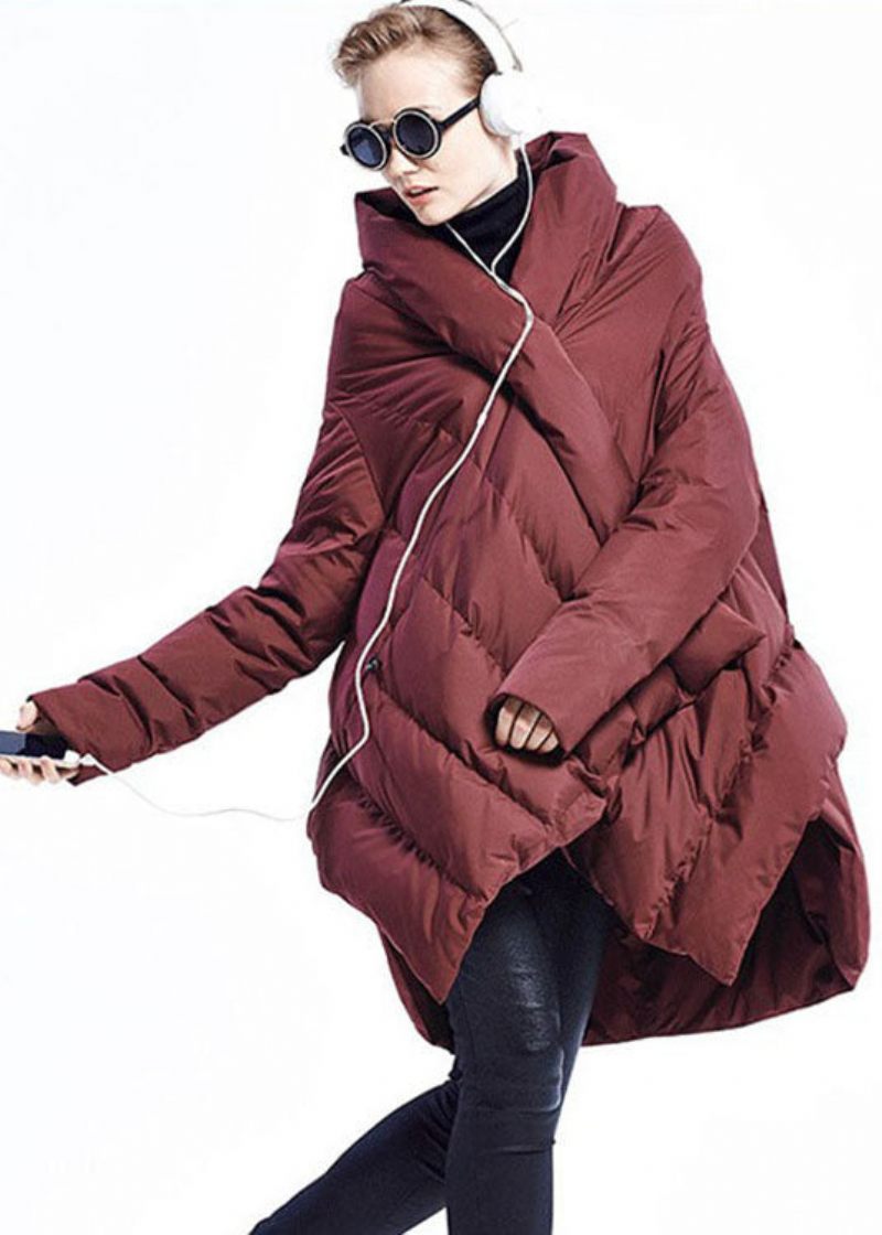 Sort Mode Kappe Asymmetrisk Design Tyk Vinter Duck Down Coat - Sort