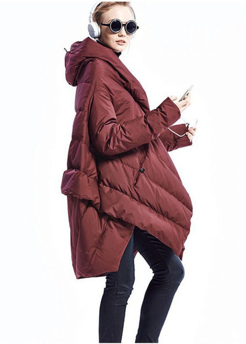 Sort Mode Kappe Asymmetrisk Design Tyk Vinter Duck Down Coat - Sort