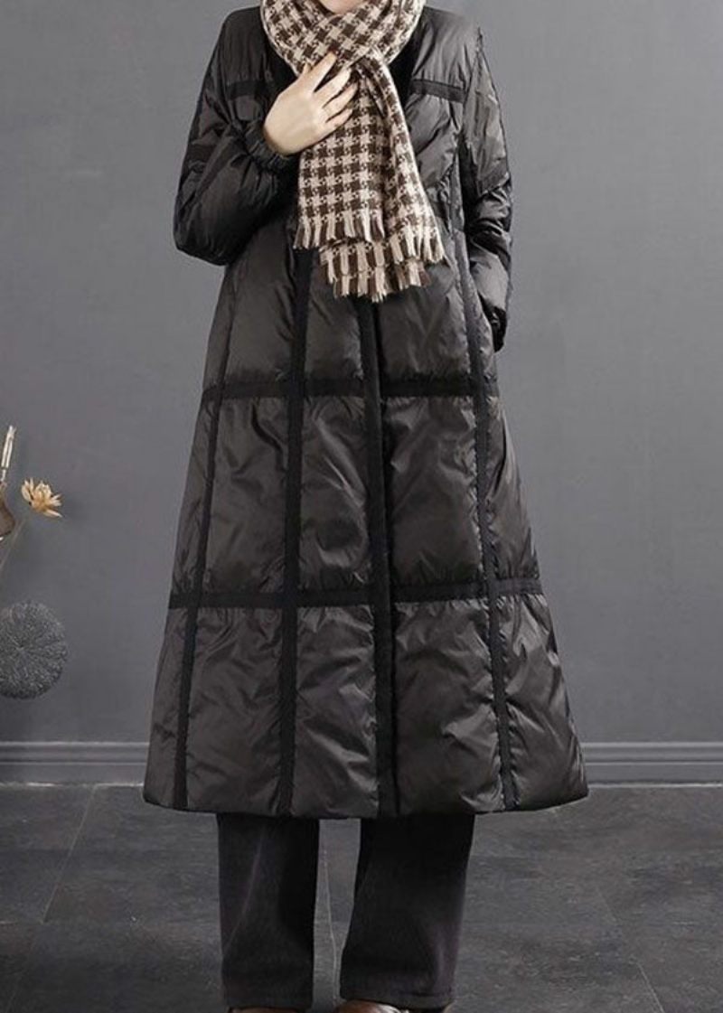 Sort Patchwork Tyk Andedunsfrakke Oversized Solid Winter - Dame dunjakker