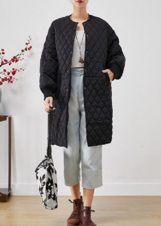 Sort Plaid Fin Bomuld Fyldt Vinterfrakker Oversized Tyk Vinter