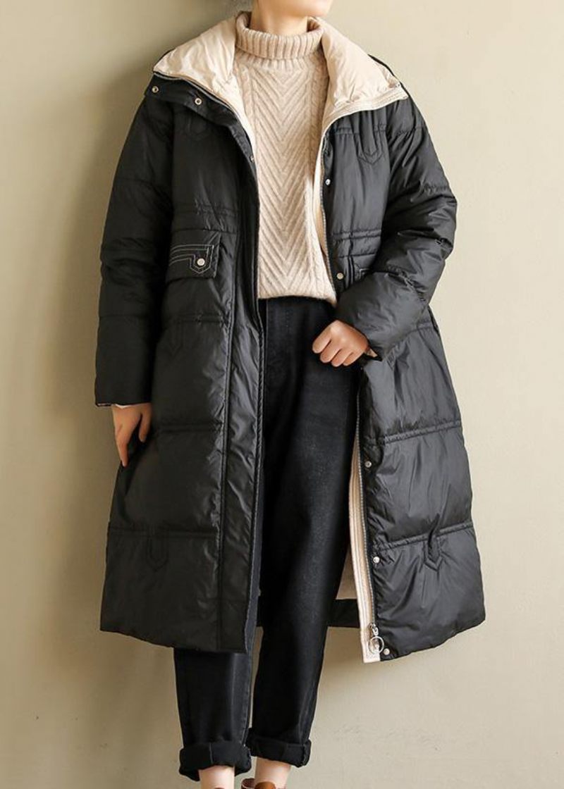 Sorte Damefrakker Oversize Snejakker Står Krave Patchwork Vinter Outwear