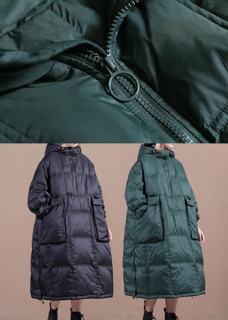 Sorte Lommer Fine Bomuld Fyldt Parka Zip Up Winter - Grøn