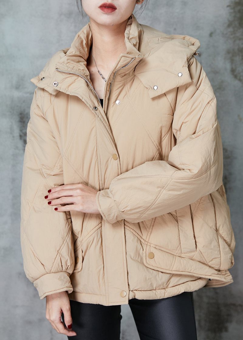 Stil Khaki Oversized Lommer Fine Bomuld Fyldt Parkaer Winter - Dame dunjakker