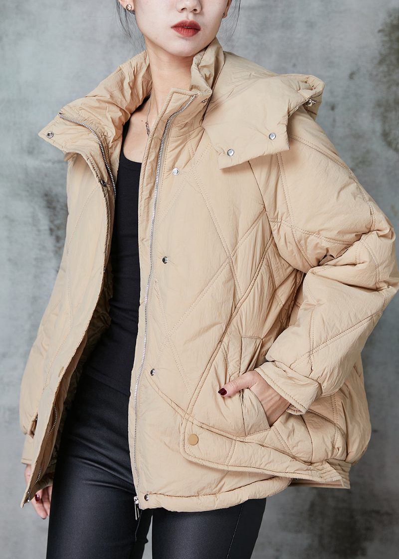 Stil Khaki Oversized Lommer Fine Bomuld Fyldt Parkaer Winter - Dame dunjakker