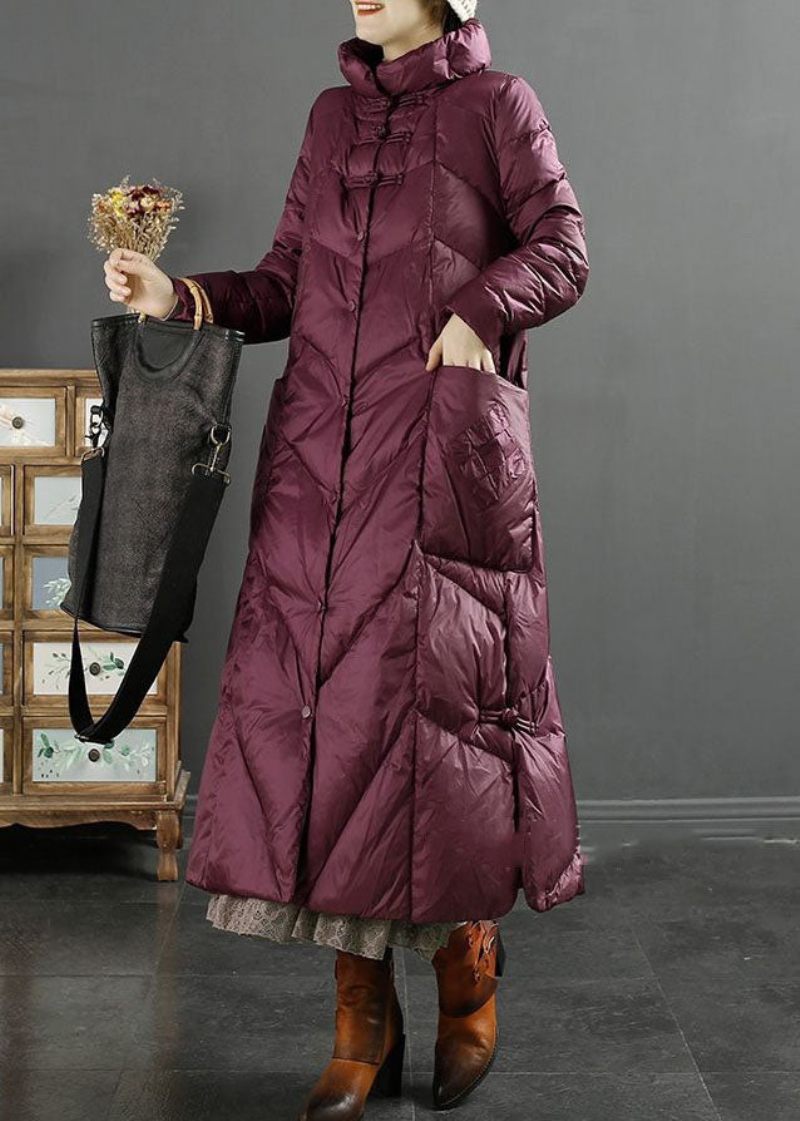 Stil Lilla Stand Krave Solid Forlæng Duck Down Puffer Jacket Vinter - Dame dunjakker