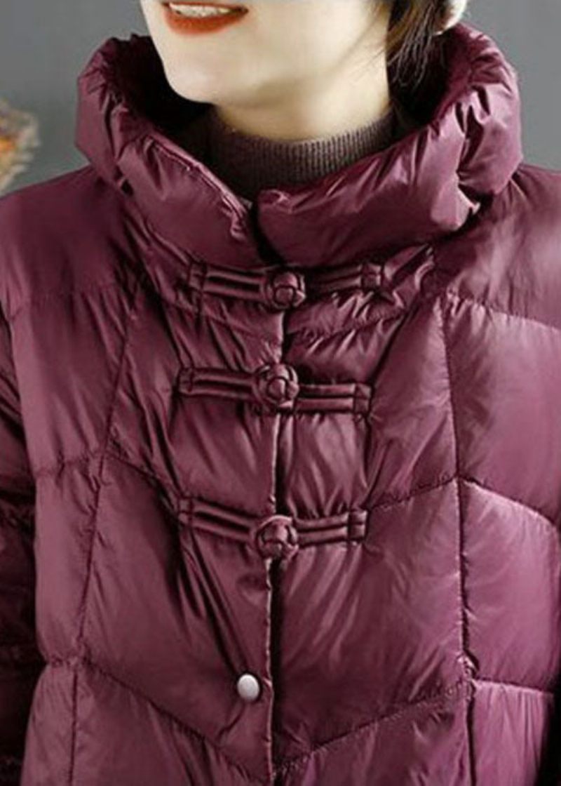 Stil Lilla Stand Krave Solid Forlæng Duck Down Puffer Jacket Vinter - Dame dunjakker