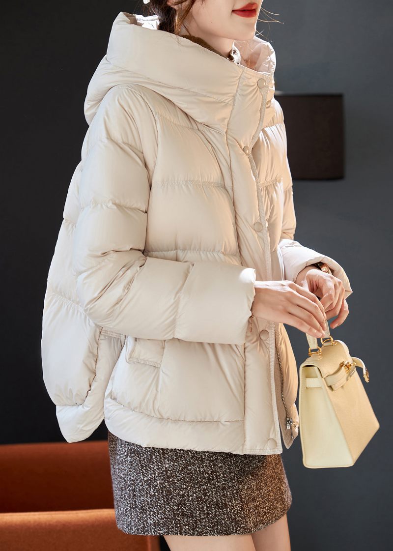 Stilfuld Beige Hooded Duck Down Puffer Coat Vinter - Dame dunjakker