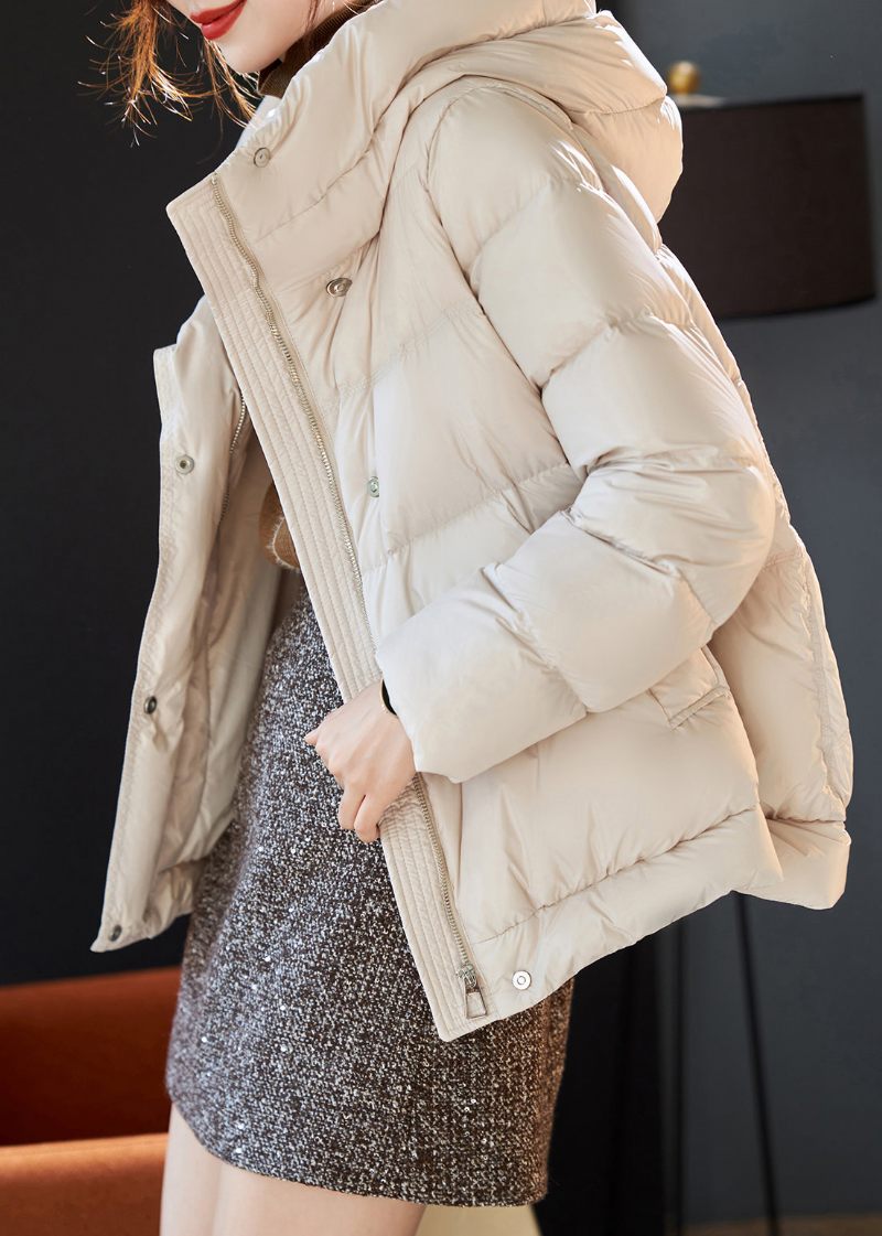 Stilfuld Beige Hooded Duck Down Puffer Coat Vinter - Dame dunjakker