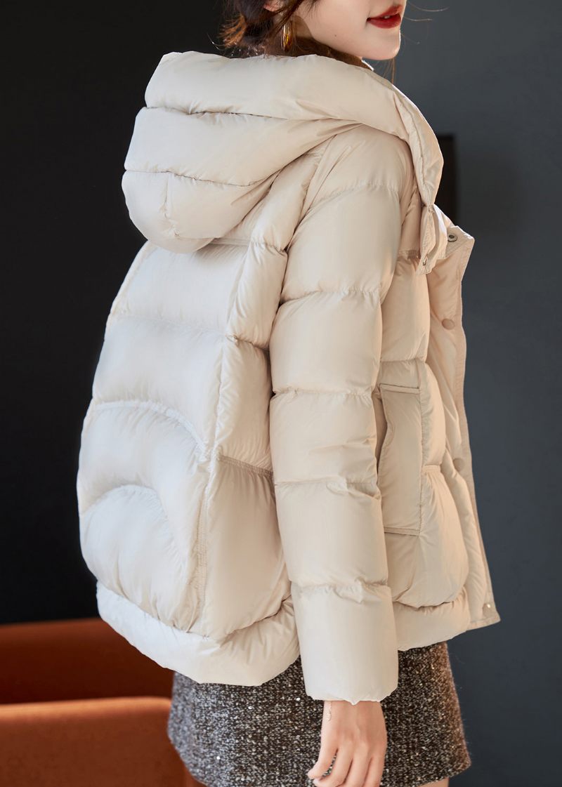 Stilfuld Beige Hooded Duck Down Puffer Coat Vinter - Dame dunjakker