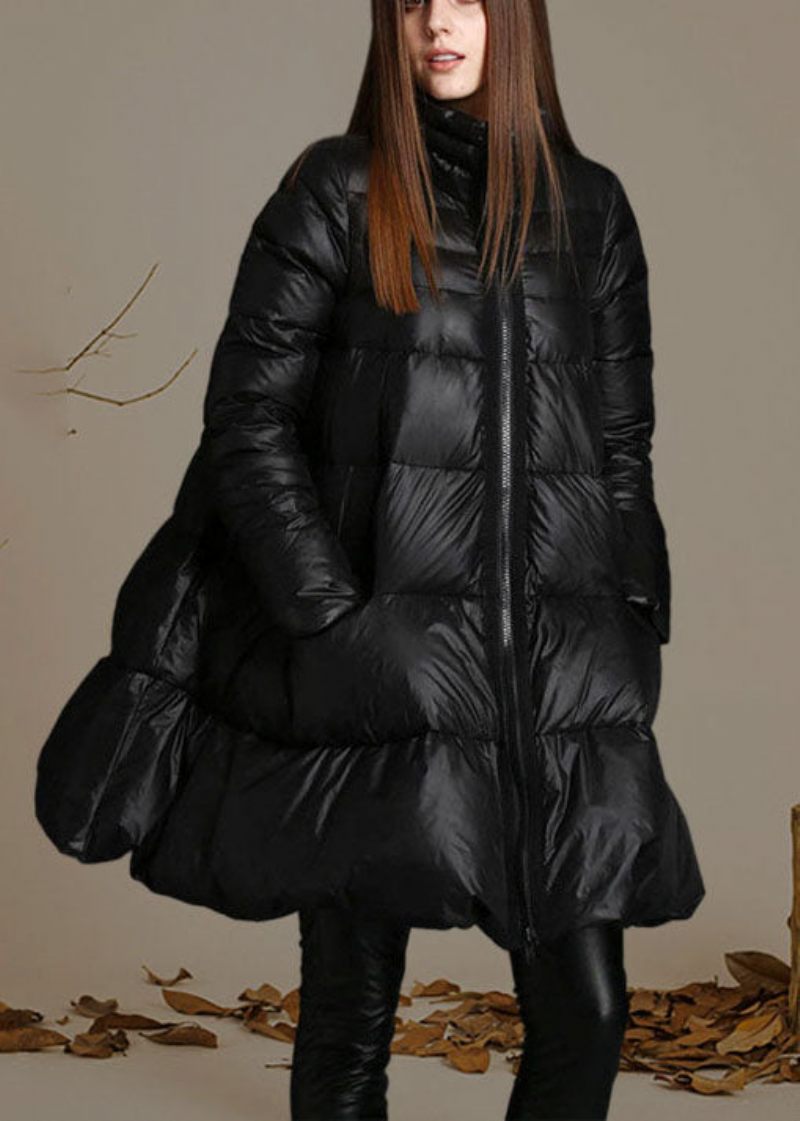 Trendy Sort Stand Krave Lynlås Mode Vinter Duck Down Coat - Dame dunjakker