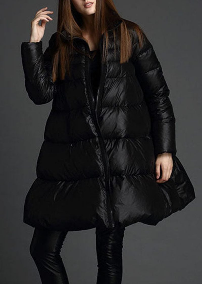 Trendy Sort Stand Krave Lynlås Mode Vinter Duck Down Coat - Dame dunjakker