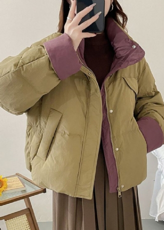 Unikke Khaki Stand-kravelommer Duck Down Winter Short Coats