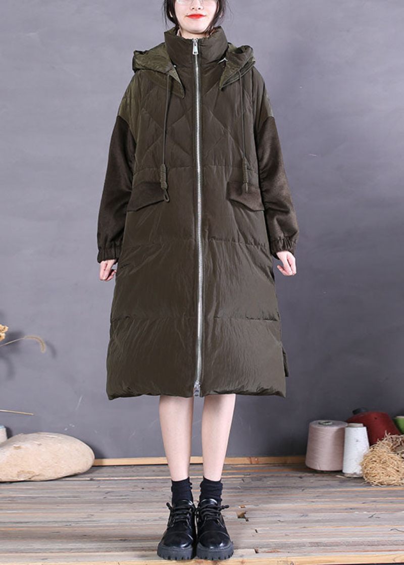 Vintage Grøn Zip Up Fin Duck Down Puffer Coat Vinter