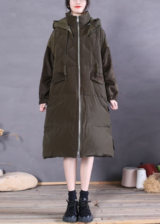 Vintage Grøn Zip Up Fin Duck Down Puffer Coat Vinter