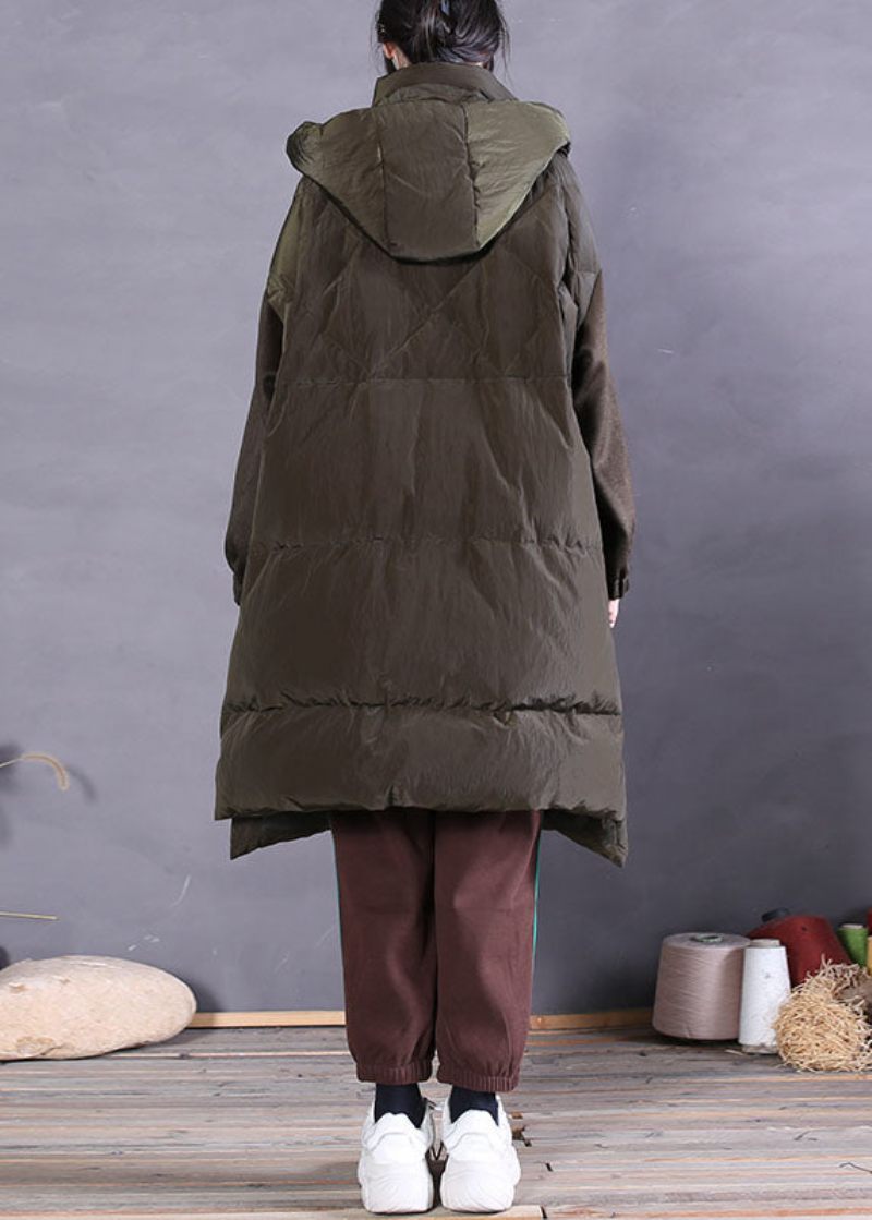 Vintage Grøn Zip Up Fin Duck Down Puffer Coat Vinter - Dame dunjakker