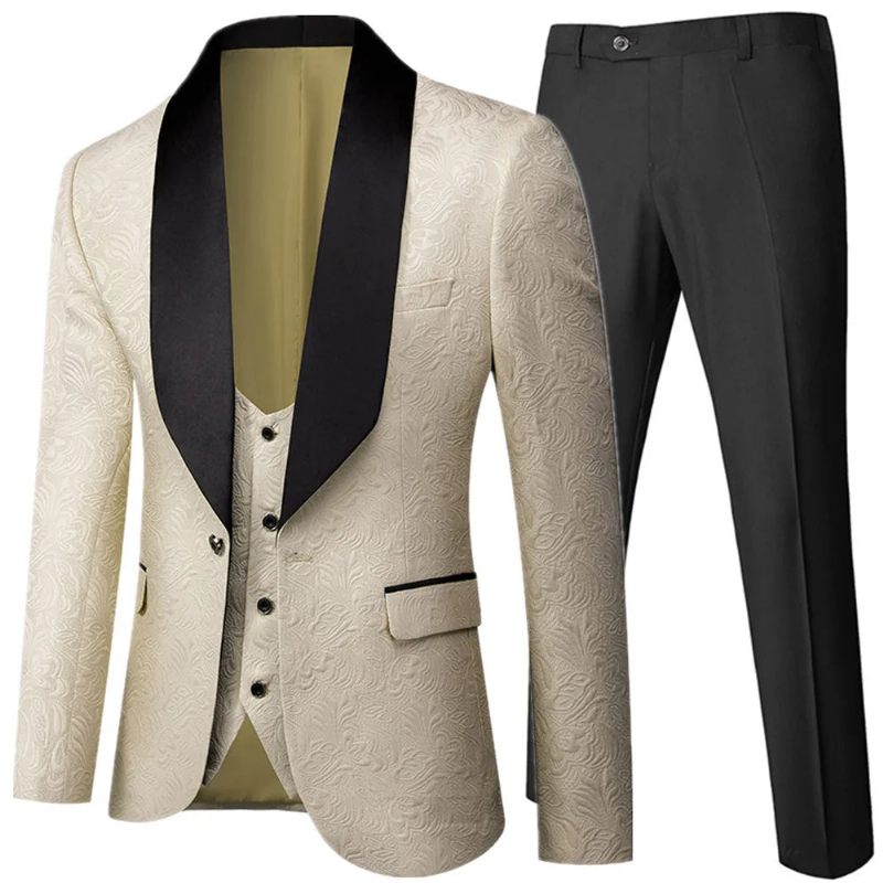 Banket Fjer Prægning Designer Blazer Jakke Bukser Vest Herredragt Frakke Bukse - Creme