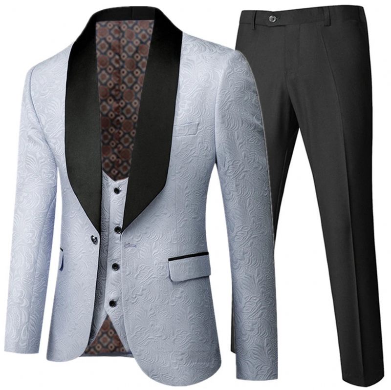 Banket Fjer Prægning Designer Blazer Jakke Bukser Vest Herredragt Frakke Bukse - Creme