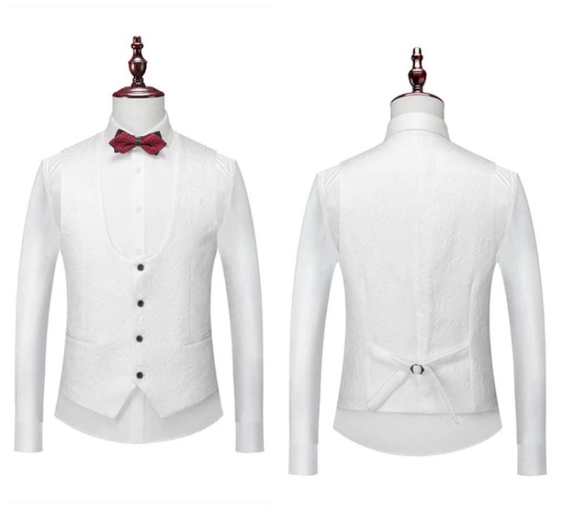 Banket Fjer Prægning Designer Blazer Jakke Bukser Vest Herredragt Frakke Bukse - Creme