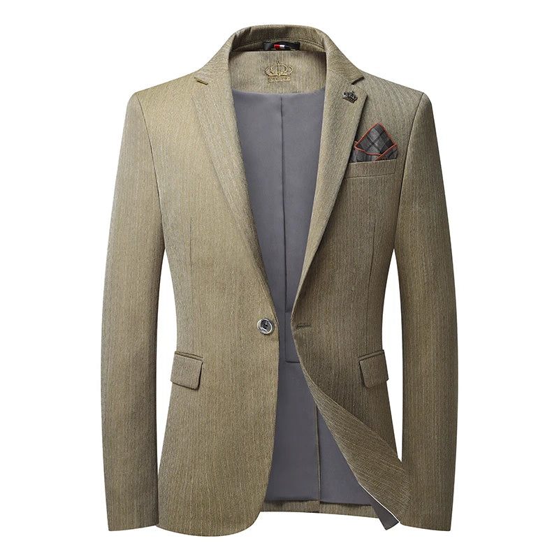 Casual Mænd Blazer Bomuld Slim Suit Mandlige Jakkesæt Jakke Blazere Tøj - Beige