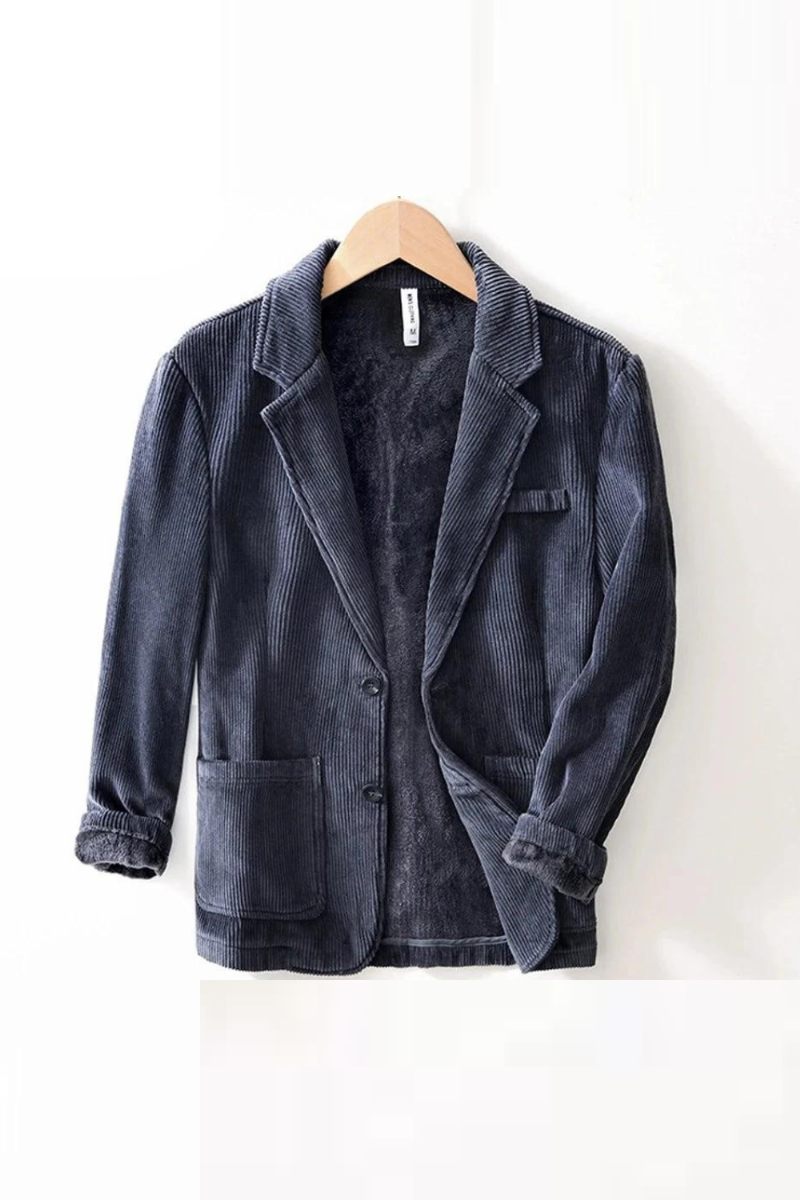 Corduroy Blazere Mænd Street Toppe Overtøj Vinter Plys Frakker Herre Stand Pocket Jacket