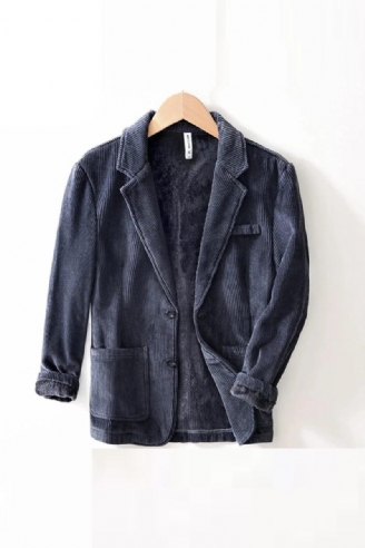 Corduroy Blazere Mænd Street Toppe Overtøj Vinter Plys Frakker Herre Stand Pocket Jacket