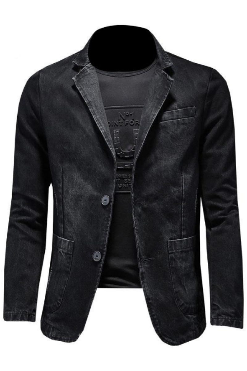 Denim Blazer Herre Jeans Slim Fit Cowboy Frakker Fritid Herredragt Jean Jakke Mænd Casual Frakke Enkeltknap Ny