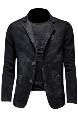 Denim Blazer Herre Jeans Slim Fit Cowboy Frakker Fritid Herredragt Jean Jakke Mænd Casual Frakke Enkeltknap Ny