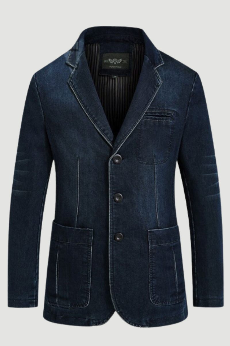 Efterårsblazer Denimjakke Mænd Jakkesæt Jeans Frakke Bomuld Vintage Blå Klassisk Slank Fed Casual Beklædning Overfrakke