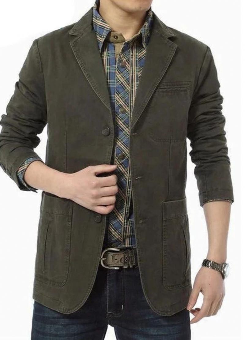 Forår Efterår Blazer Mænd Casual Bomuld Denim Jakker Slim Fit Luksus Suit Frakke Army Military Outwear