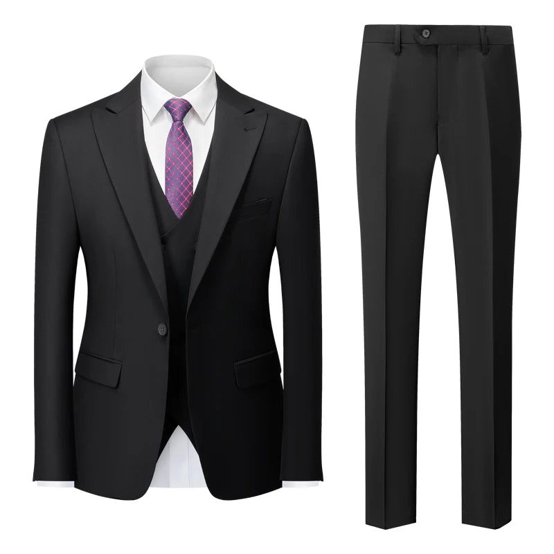 Herre Formel Business Office Suit Grooms Brudekjole Fest Blazer Talje Frakke Bukser - Sort