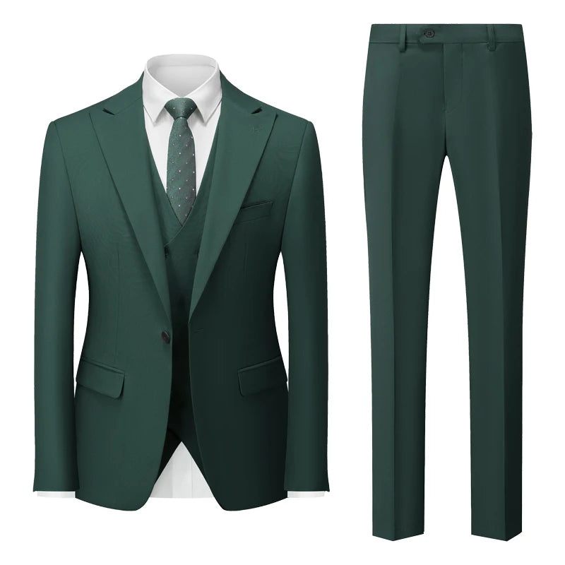 Herre Formel Business Office Suit Grooms Brudekjole Fest Blazer Talje Frakke Bukser - Sort