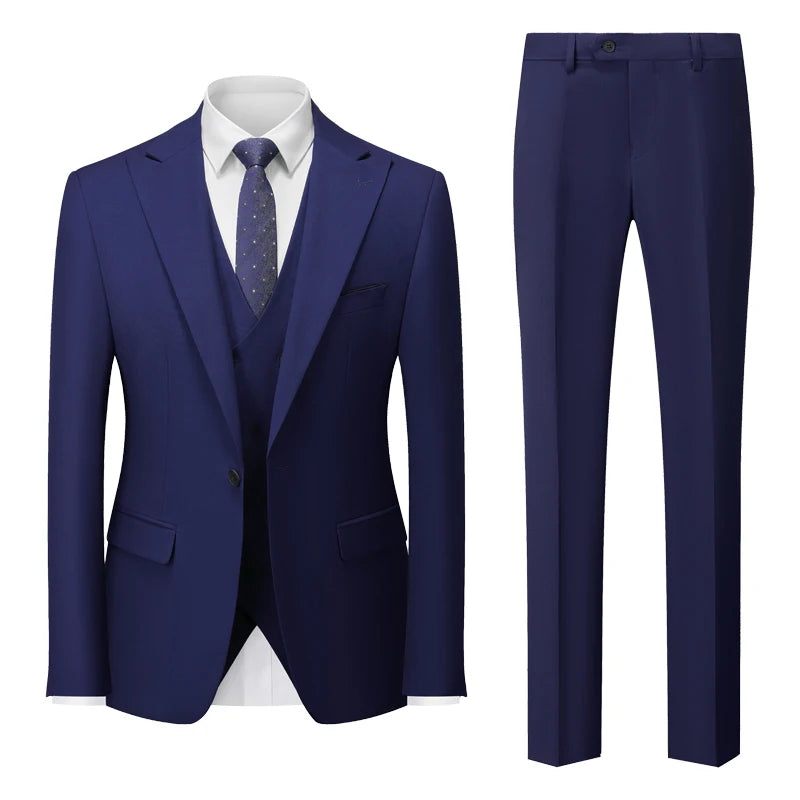 Herre Formel Business Office Suit Grooms Brudekjole Fest Blazer Talje Frakke Bukser - Sort