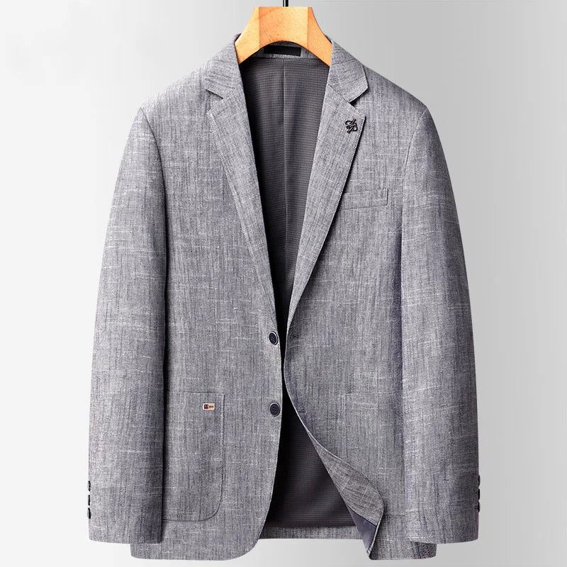 Linned Blazere Mand Løs Business Casual Suit Jakke Luksus Outdoor Coats Forårsdragter Til Mænd - Blå